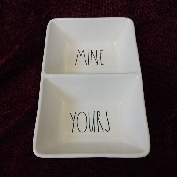 RAE DUNN Divided Double Dish MINE/YOURS Trinket Snack Salsa Dish by Magenta - Picture 8 of 9